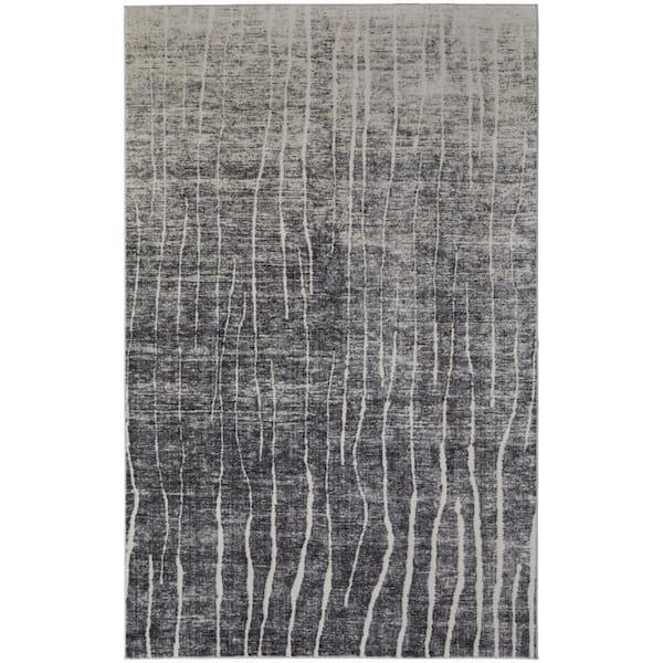 HomeRoots 8 X 10 Ivory, Gray, Black Abstract Area Rug