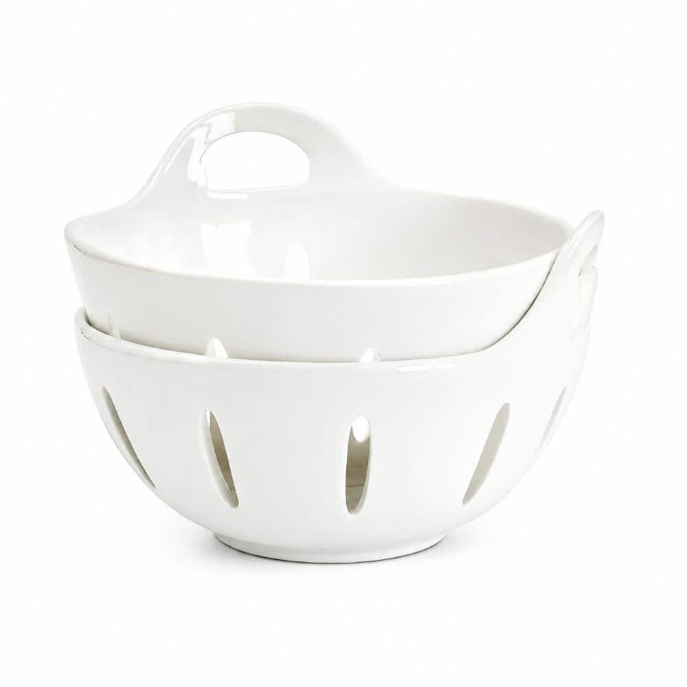 2-Piece 6-Inch White Ceramic Fruit Colander Bowl Set with Drainage Holes for Rinsing and Serving price history on PriceWatchPro