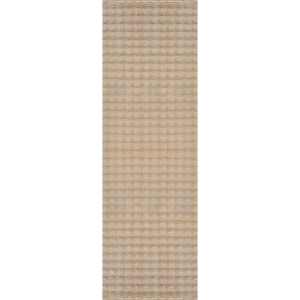 Sequoia 2 ft. x 7 ft. Beige Non-Slip Rubber Back Washable Polyester Checker Indoor Outdoor Runner Rug