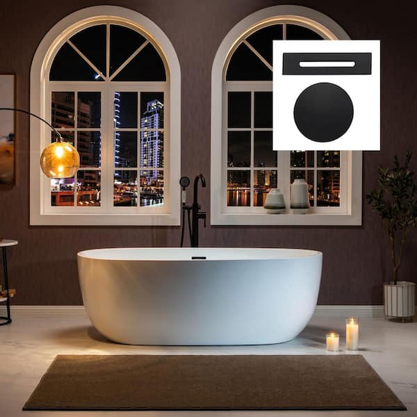 WOODBRIDGE Aurillac 67 in. Acrylic FlatBottom Double Ended Bathtub with Matte Black Overflow and Drain Included in White