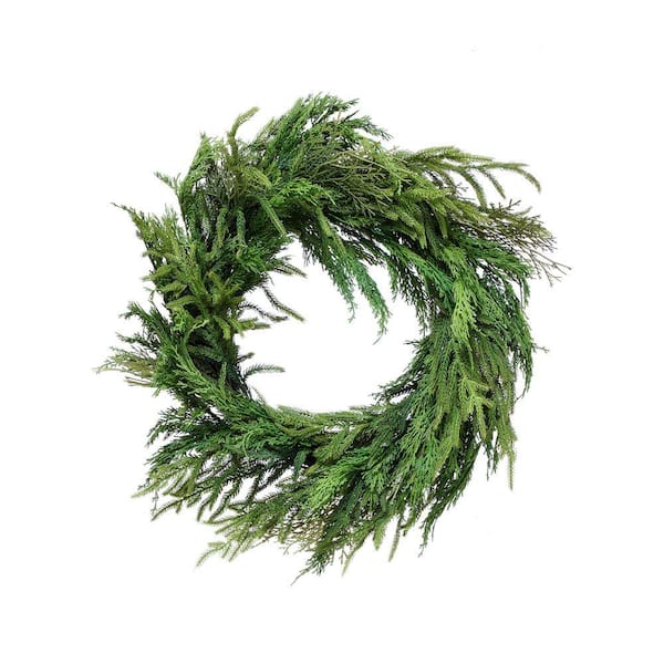 26 in. Green Artificial Cyprus and Norfolk Pine Wreath