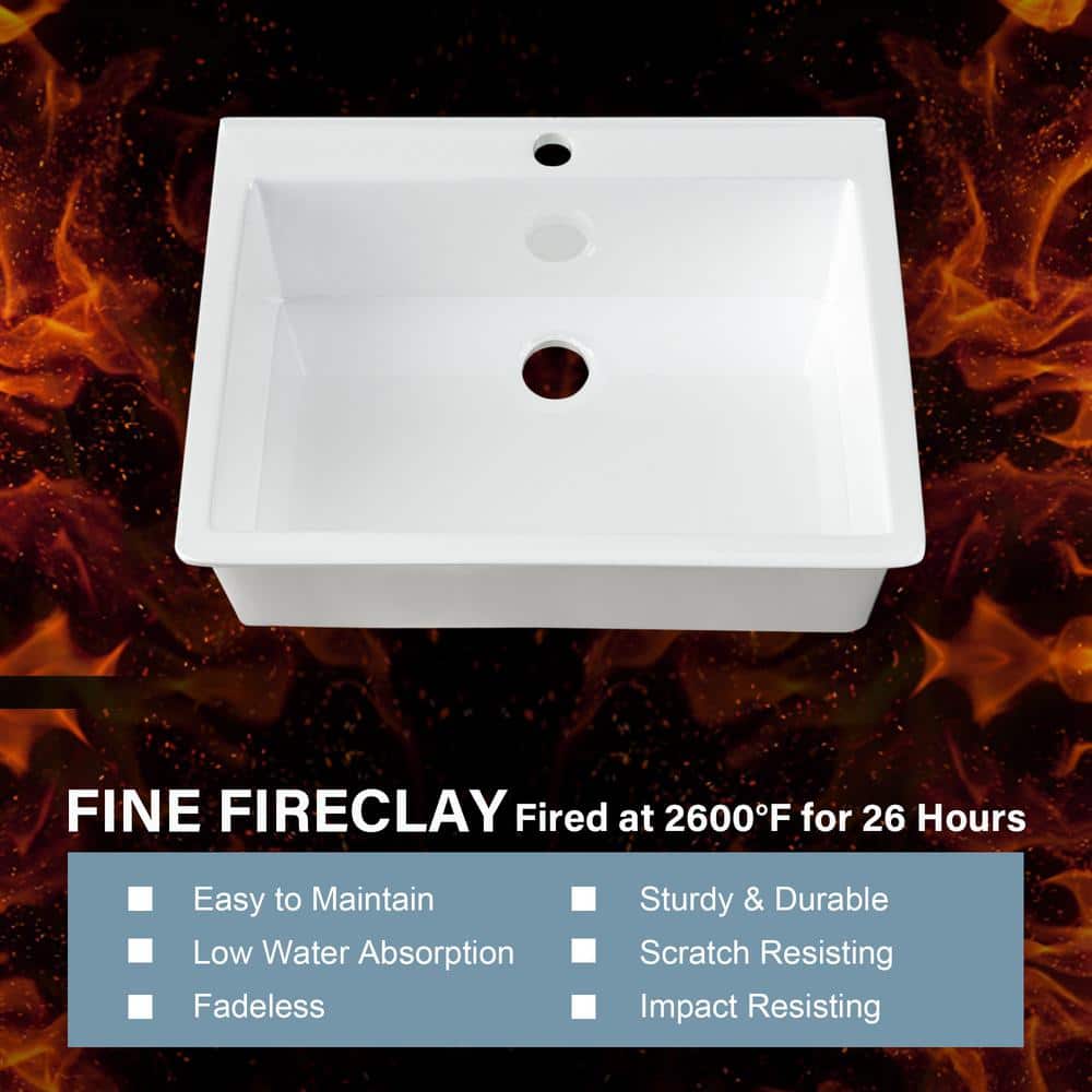 30'' Glossy White Fireclay Drop-In Single Bowl Kitchen Sink