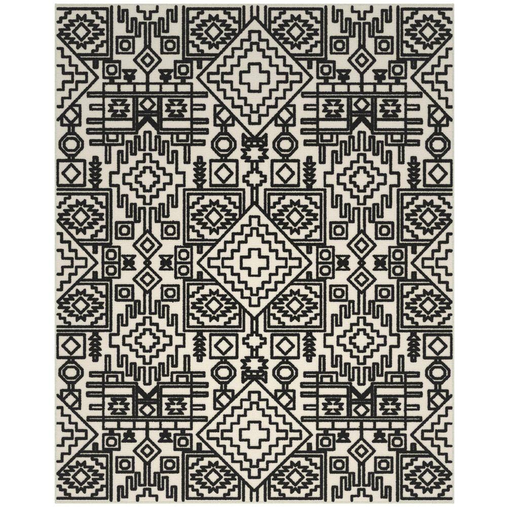 Napa Mercana Ivory and Black 7 ft. 10 in. x 10 ft. Tribal Chenille and Visc