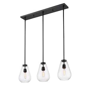 Ayra 3-Light Matte Black Shaded Linear Chandelier with no bulbs Included