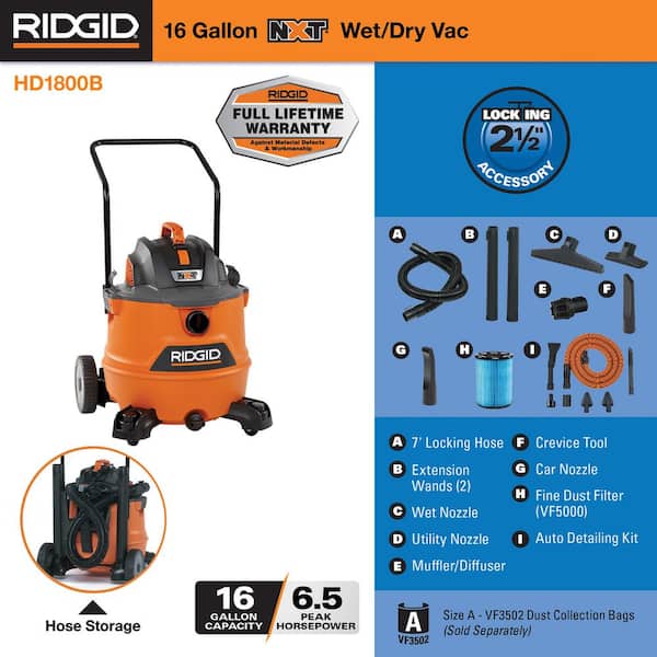 RIDGID 9 Gallon 4.25 Peak HP NXT Wet/Dry Shop Vacuum with General Debris  Filter, Wet Filter, Dust Bags, Hose and Accessories, Oranges/Peaches -  Yahoo Shopping