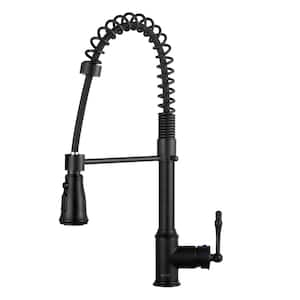 Commercial-Style Spring Neck Single-Handle Pull-Down Sprayer Kitchen Faucet With 2-function Sprayer in Matte Black