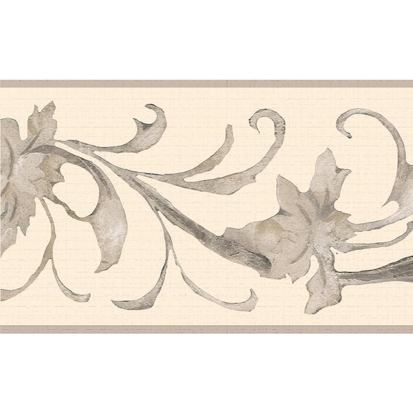 Dundee Deco Falkirk Dandy II Cream Beige Damask Vines Abstract Peel and Stick Wallpaper Border