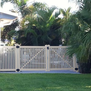 Williamsport 10 ft. W x 4 ft. H Tan Vinyl Pool Fence Double Gate Kit Includes Gate Hardware