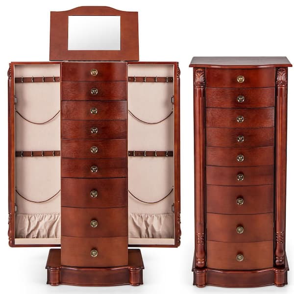 Brown Large Wooden Jewelry Storage Box Organizer