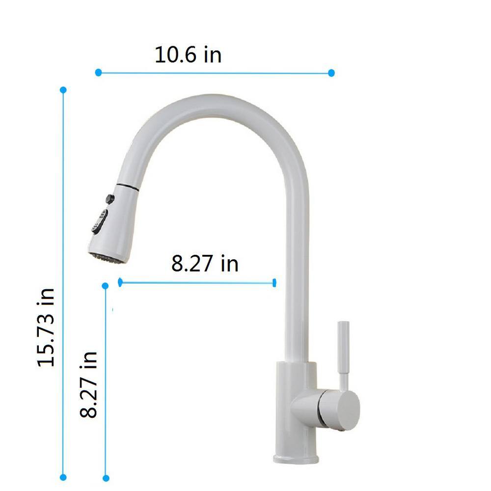 Matte White Stainless Steel Pull-Out Spray Kitchen Faucet