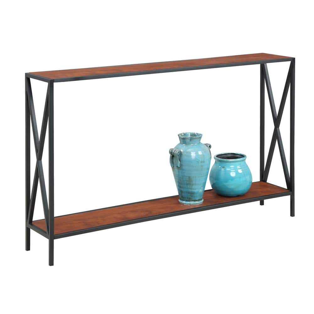 Tucson Modern Cherry & Black Console Table with Storage Shelf