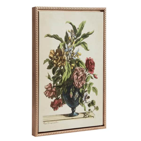 Kate and Laurel Flower Vase Painting Framed Canvas Wall Art" 1-Piece Gold Framed Canvas Art Print, 18.00 in. x 24.00 in.