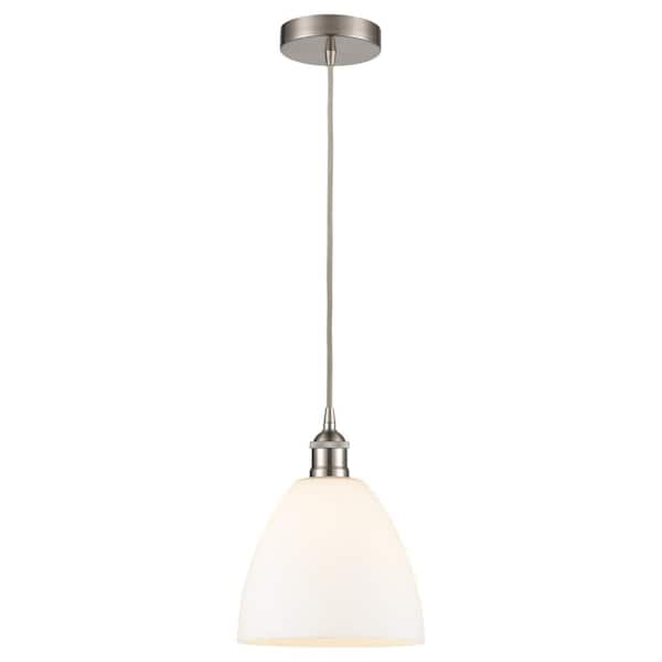 Edison Dome 60-Watt 1-Light Brushed Satin Nickel Standard Mini Pendant Light with Painted Glass Shade, No Bulbs Included