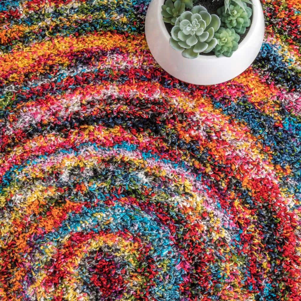 Multicolor Synthetic Shaggy Rectangular 4' x 6' Area Rug