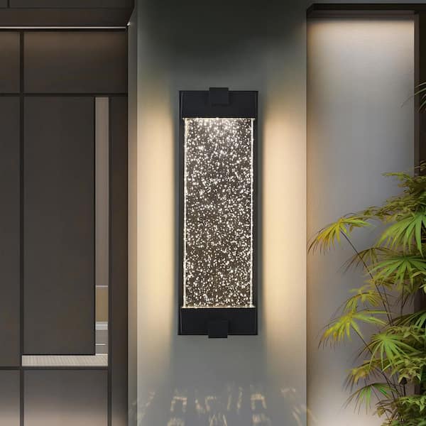 20 in. Bubble Glass Integrated LED Black Hardwired Aluminum Outdoor Lantern Wall Light Sconce