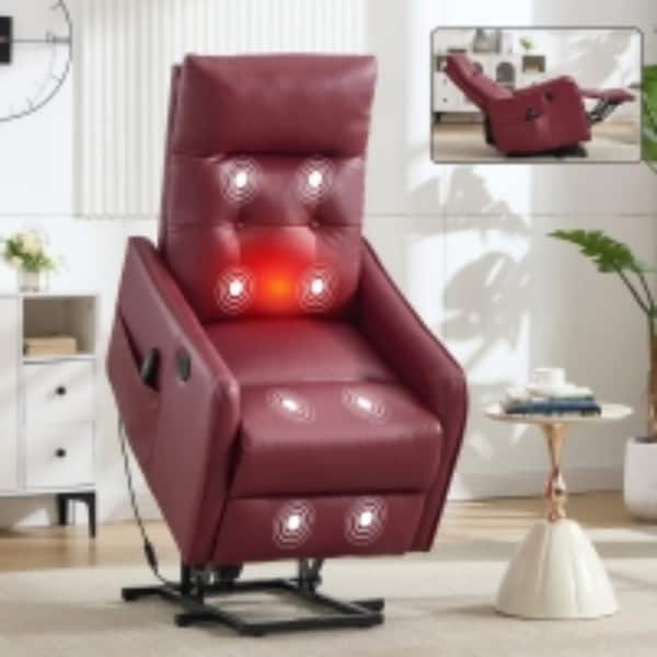 Windows 98 Red Log LUCKY ONE PU Power Lift Recliner with Massage, Heat & USB Charging, Red ...