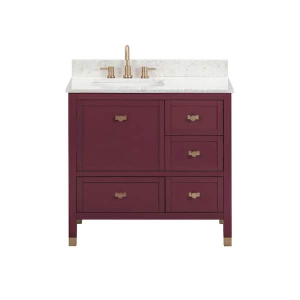 Alana 37 in. Single Sink Burgundy Red Bath Vanity with Alluring Quartz Top