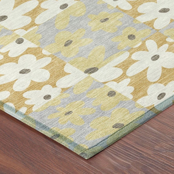 Chantille Machine Washable Indoor/Outdoor Abstract ACN2476 Gold 8 ft. x 8 ft. Round Rug