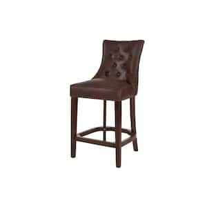 Bardell Upholstered Tufted Counter Stool with Brown Faux Leather Seat and Nailheads (20 in. W x 41.93 in. H)