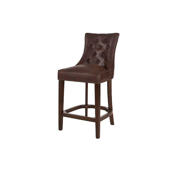 Home Decorators Collection Bardell Upholstered Tufted Counter Stool with Brown Faux Leather Seat and Nailheads (20 in. W x 41.93 in. H)