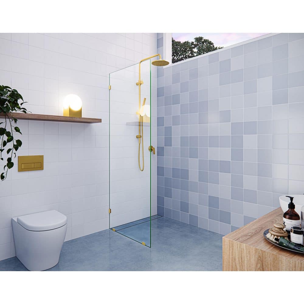 Vela 28 in. W x 78 in. H Frameless Fixed Single Panel Shower Door in Satin Brass Without Handle price history on PriceWatchPro