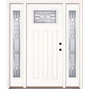 63.5 in.x81.625 in. Mission Pointe Zinc Craftsman Unfinished Smooth Left-Hand Fiberglass Prehung Front Door w/Sidelites