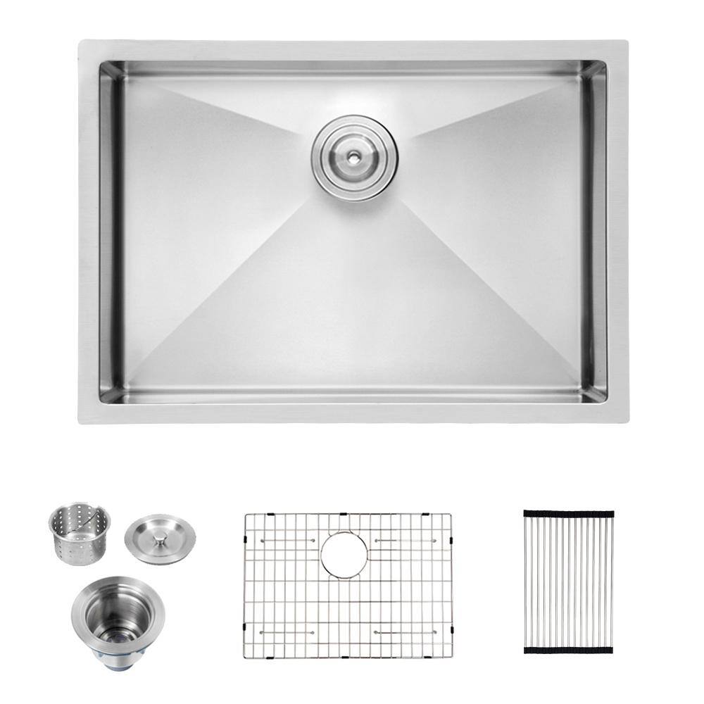26 in. Undermount Single Bowl 16Gauge Brushed Nickel Stainless Steel Kitchen Sink with Bottom