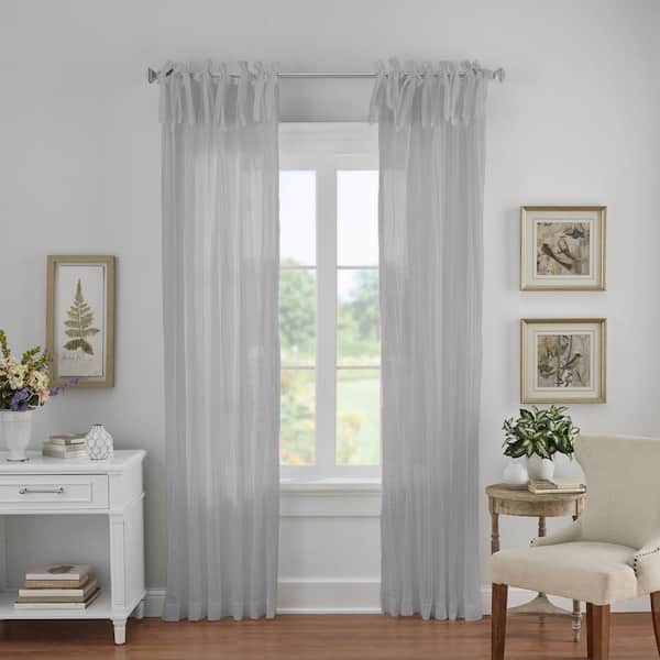 Elrene Gray Solid Tab Top Sheer Curtain - 52 in. W x 108 in. L