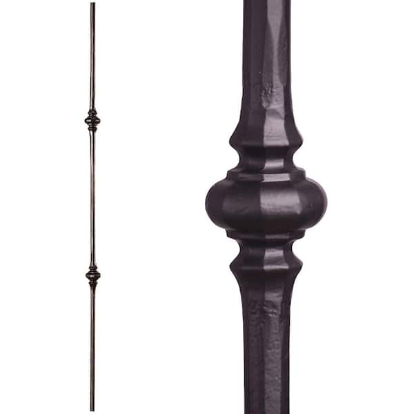 HOUSE OF FORGINGS Tuscan Round Hammered 44 in. x 0.5625 in. Satin Black Double Knuckle Solid Wrought Iron Baluster