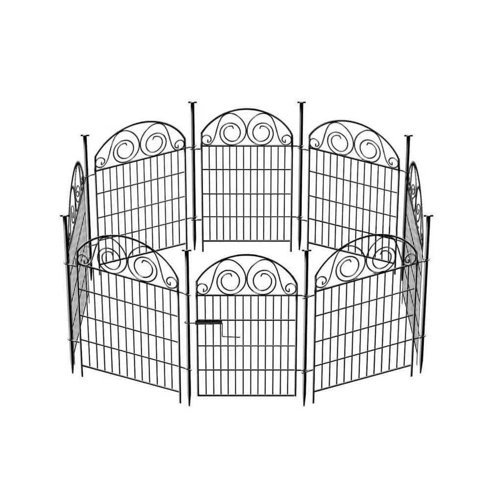 27 in. W x 40 in. H Black Metal Wire Decorative Garden Fence Dog Fence ...