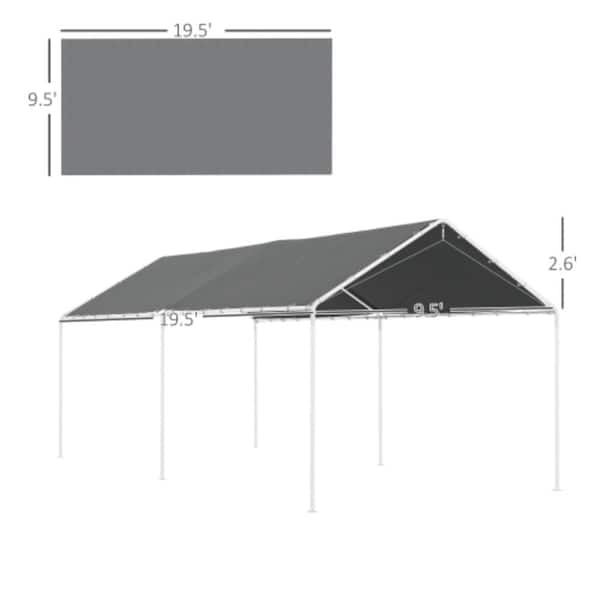 19.5 x 9.6 ft. Dark Gray Carport Replacement Canopy, UV Resistant PE with Ball Bungee Cords for Easy Install