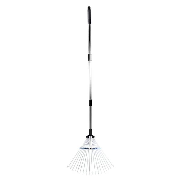 Adjustable Garden Rake with 18 Metal Tines, Expandable Head (7.7-17.1 in.) and Telescopic Handle 55.6 in.), Durable