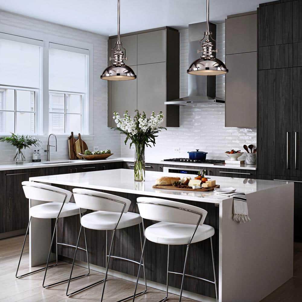 13" Polished Nickel Dome Pendant Light with Clear Glass Shade
