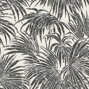 Black & White Cassava Glossy Vinyl Palm Peel & Stick Wallpaper