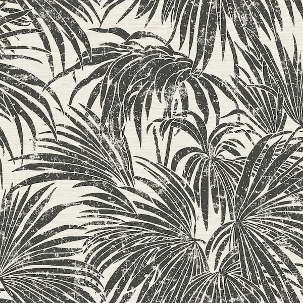 NuWallpaper Black & White Cassava Glossy Vinyl Palm Peel & Stick Wallpaper
