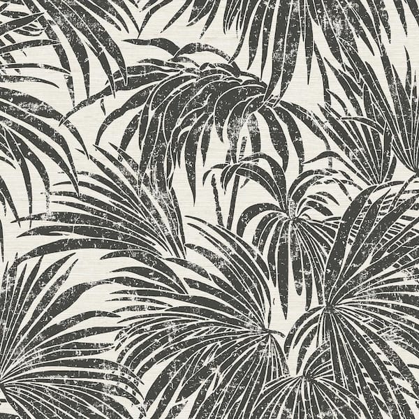NuWallpaper Black & White Cassava Palm Peel & Stick Wallpaper Sample