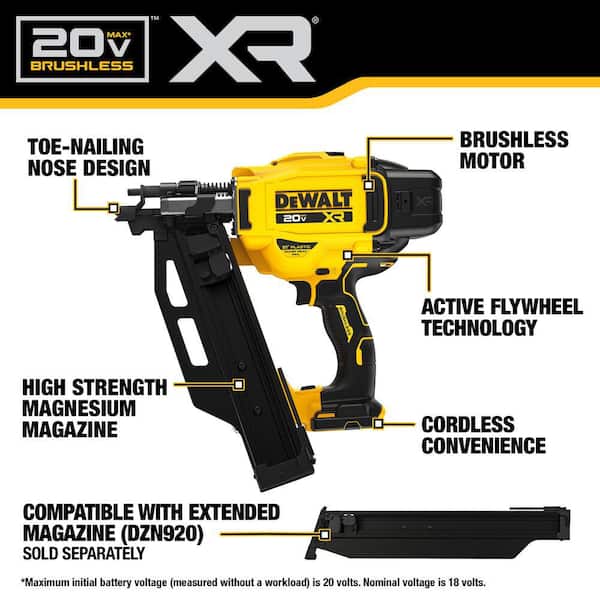 20V Lithium-Ion 3-1/2 in. 21˚ Cordless Framing Nailer with 20-Volt MAX 5.0 Ah and 2.0 Ah Batteries and Charger