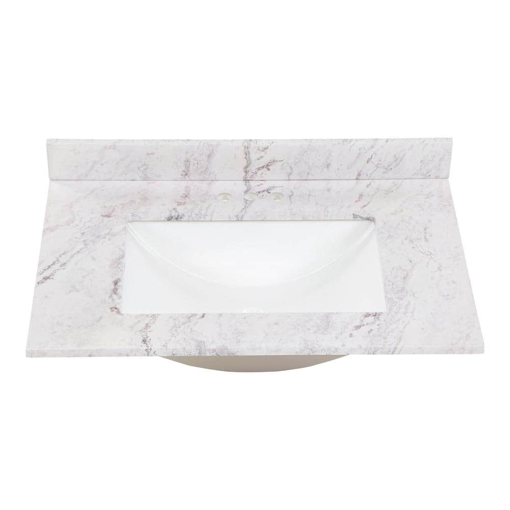 31 in. W x 22 in. D Engineered Stone Composite White Rectangular Single Sink Vanity Top in Lunar