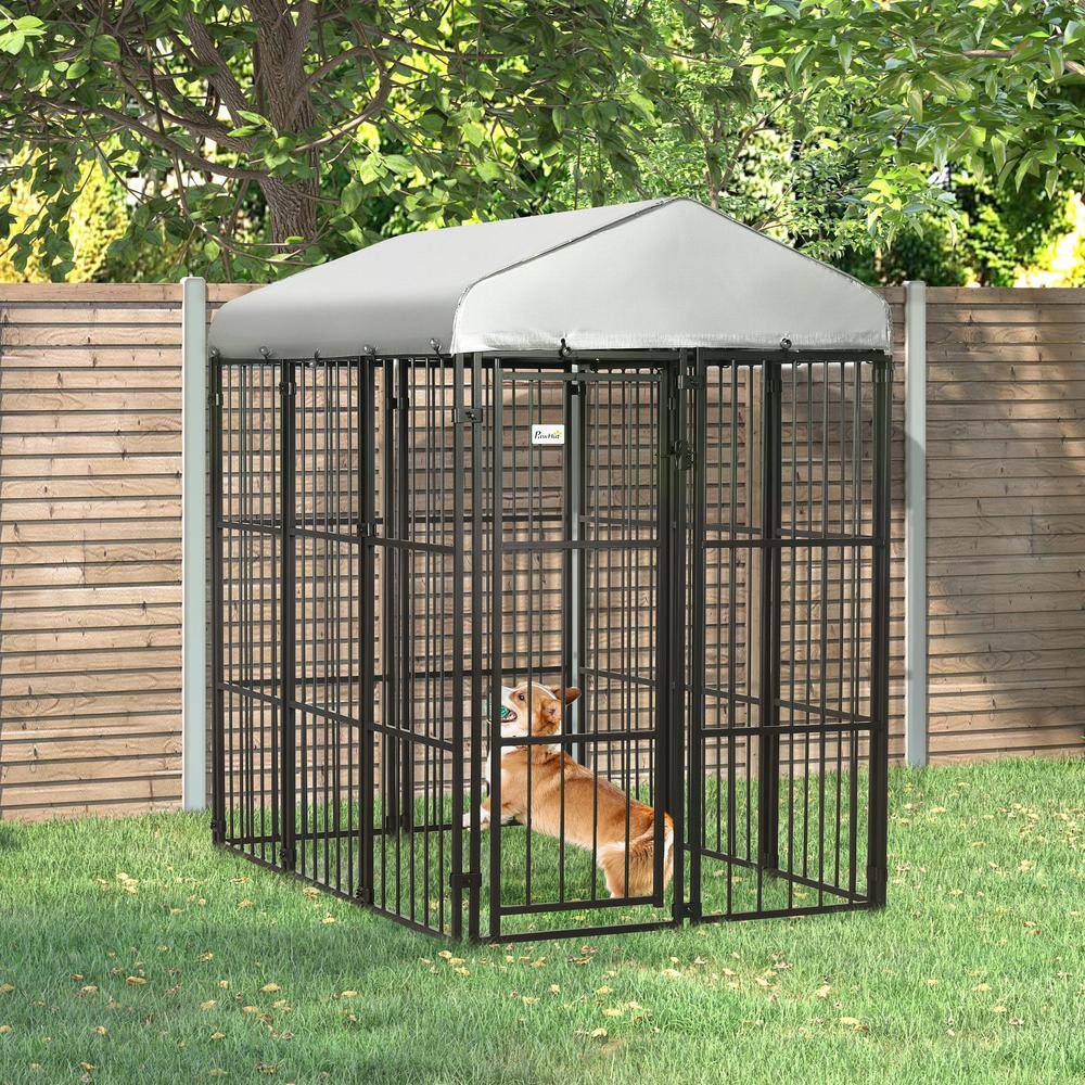 PawHut Black Heavy-Duty Metal Outdoor Dog Playpen with Cover