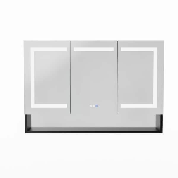 tunuo 48 in. W x 32 in. H Rectangular Black LED Anti-Fog Aluminum Recessed/Surface Mount Medicine Cabinet with Mirror