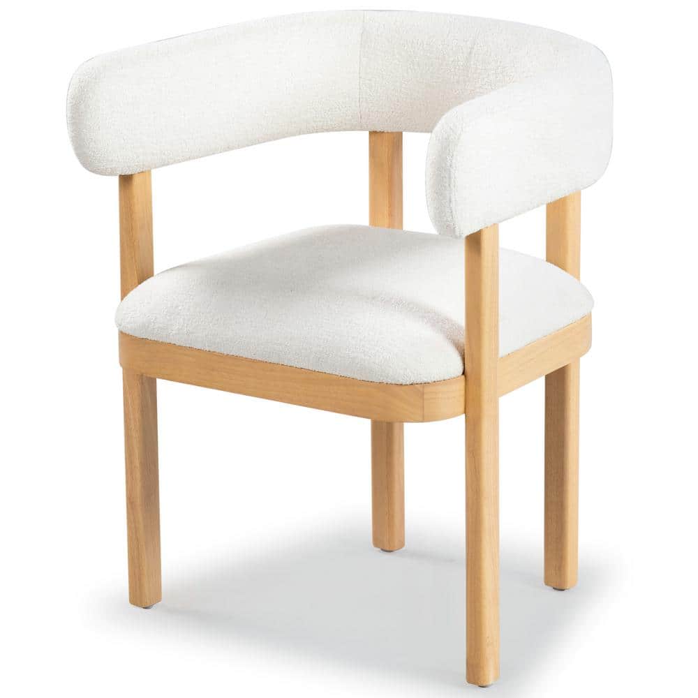 Beige Boucle Upholstered Armchair with Beechwood Frame