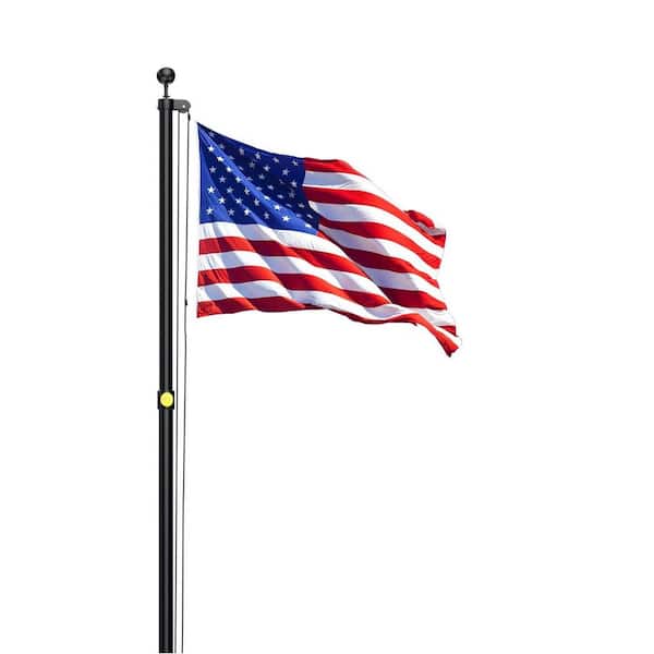 20 ft. Sectional Aluminum Black Flagpole with Reinforcing Ring 5 x 3 US Flag and White Gloves, Heavy Duty Flag Poles Kit