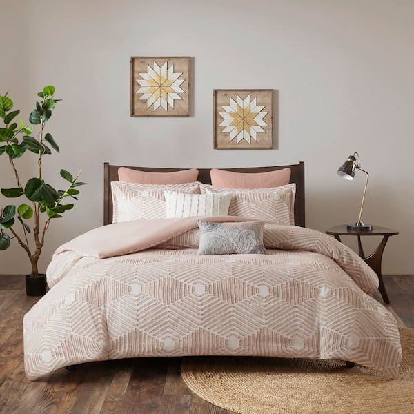 Ellipse 3-Piece Blush Cotton Full/Queen Comforter Set
