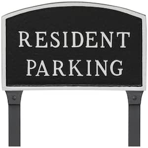 10 in. x 15 in. Standard Arch Resident Parking Statement Plaque Sign with 23 in. Lawn Stakes - Black/Silver