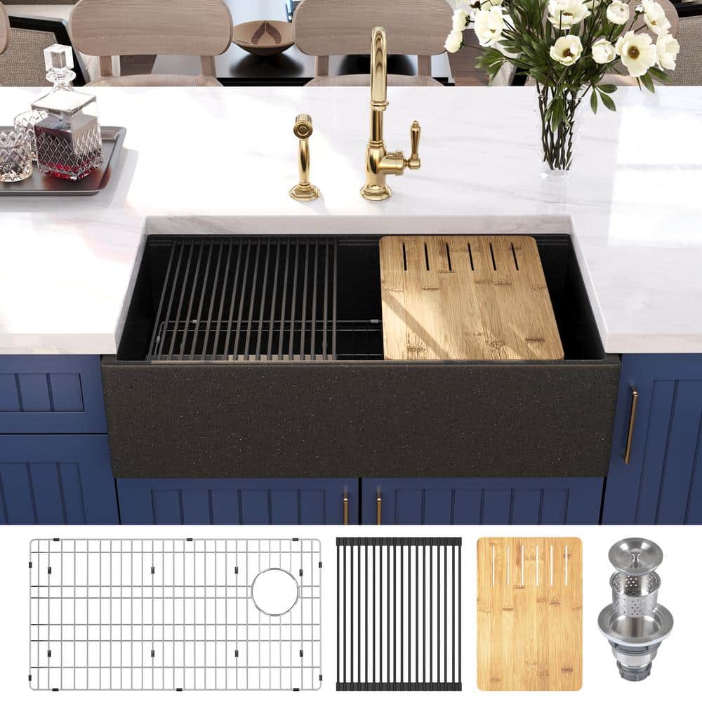 33" Dark Brown Stainless Steel Farmhouse Drop-In Kitchen Sink