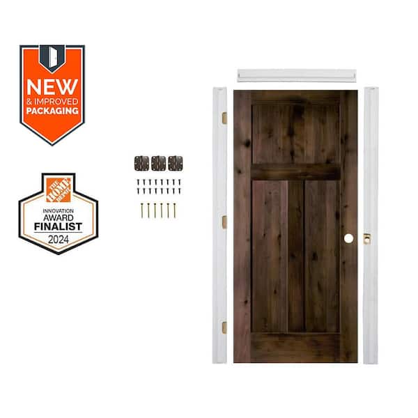 Assembly Required 28 in. x 80 in. Left-Hand Shaker Knotty Alder Black Stain Single Interior Door Kit w/Separate Jamb