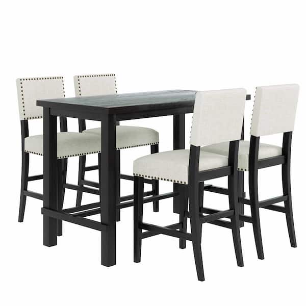 Polibi 5-Piece Espresso Wood Top Dining Room Set Seats 4