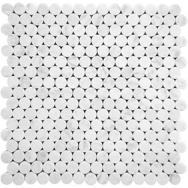 Apollo Tile White 4 in. x 5 in. Honed Penny Round Marble Mosaic Tile Sample (0.13 sq. ft./Piece)