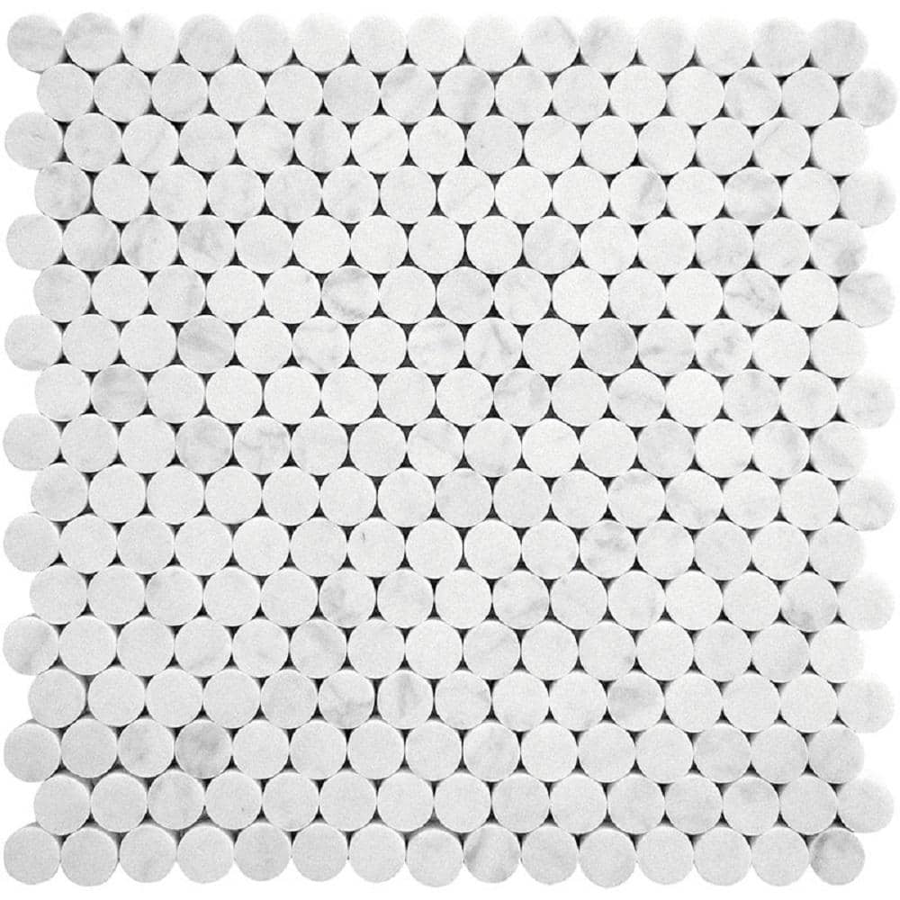 Carrara White Penny Round Marble Mosaic Tile 12.3" x 11.3"