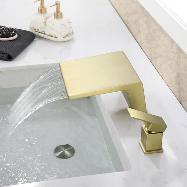 Gaberi 8 in. Widespread Single Handle Waterfall Spout Bathroom Faucet in Brushed Gold (Valve Included)